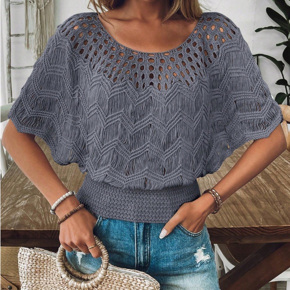 Classic Batwing Sleeve Textured Top - Picture 1 of 8